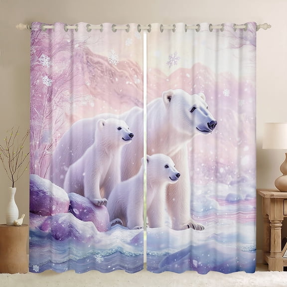 Polar Bear 30%-50% Blackout Curtains,Arctic Animals (52Wx84L) Curtains & Drapes Winter Snow Bear Kawaii Window Curtains Cartoon Wildlife Snowflake Window Treatments 2 Panels