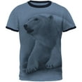 thumbnail image 1 of Polar Bear All Over Heather Blue-Navy Men's Ringer T-Shirt - Small, 1 of 1