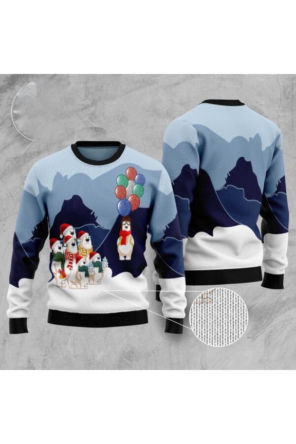 Polar Bear Balloon 3D Christmas Sweater, Christmas Sweater, 3D Sweater, Funny Xmas Sweaters