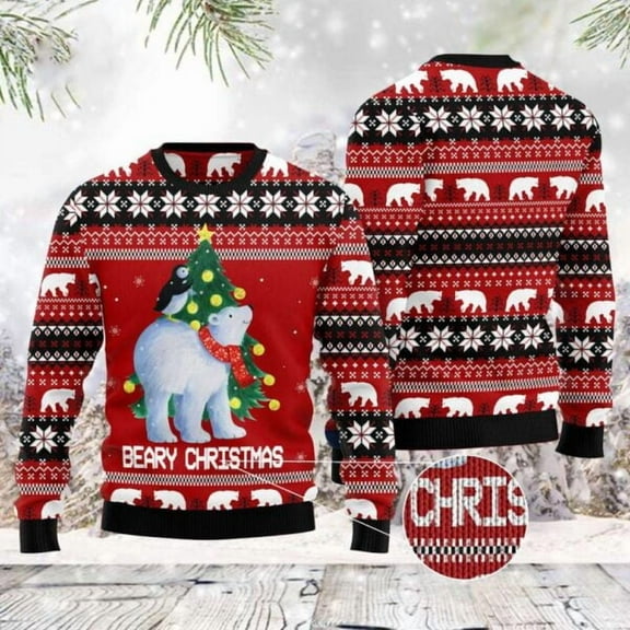 Polar Bear Beary Xmas 3D Christmas Sweater, Christmas Sweater, 3D Sweater, Funny Xmas Sweaters