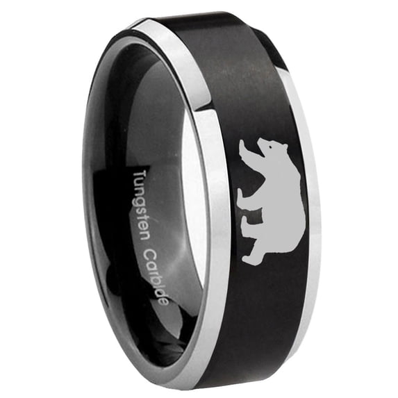 Polar Bear Beveled Edge Brush Black 2 Tone Tungsten Men Ring 10MM