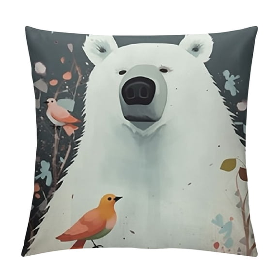 Polar Bear Bird Throw Pillow Covers Cute Polar Bear Square Pillow Cases Set of  for Decorative Cushion Bed Couch Sofa Teal Pin