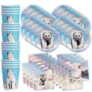Polar Bear Birthday Party Supplies Set - Bear Party Supplies - Winter Celebrations Plates, Napkins, and Cups - Tableware Kit for 16