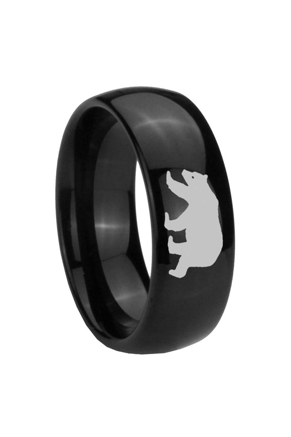 Polar Bear Black High Polish Dome Tungsten Men Ring 10MM