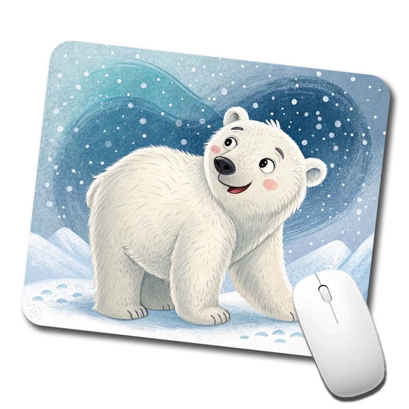 Polar Bear Children's Illustration Style Mouse Pad Low Profile Gaming Mat