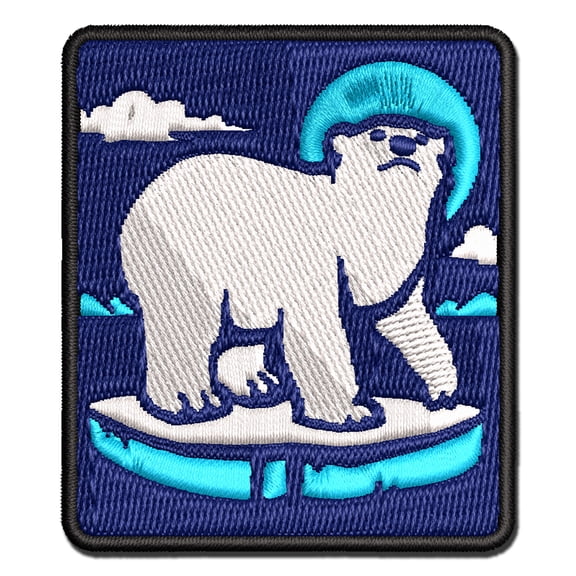 Polar Bear Chilling on Iceberg Applique Multi-Color Embroidered Iron-On Patch - 2.0 Inch Mini