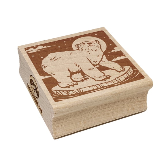 Polar Bear Chilling on Iceberg Square Rubber Stamp Stamping Scrapbooking Crafting - Small 1.25in