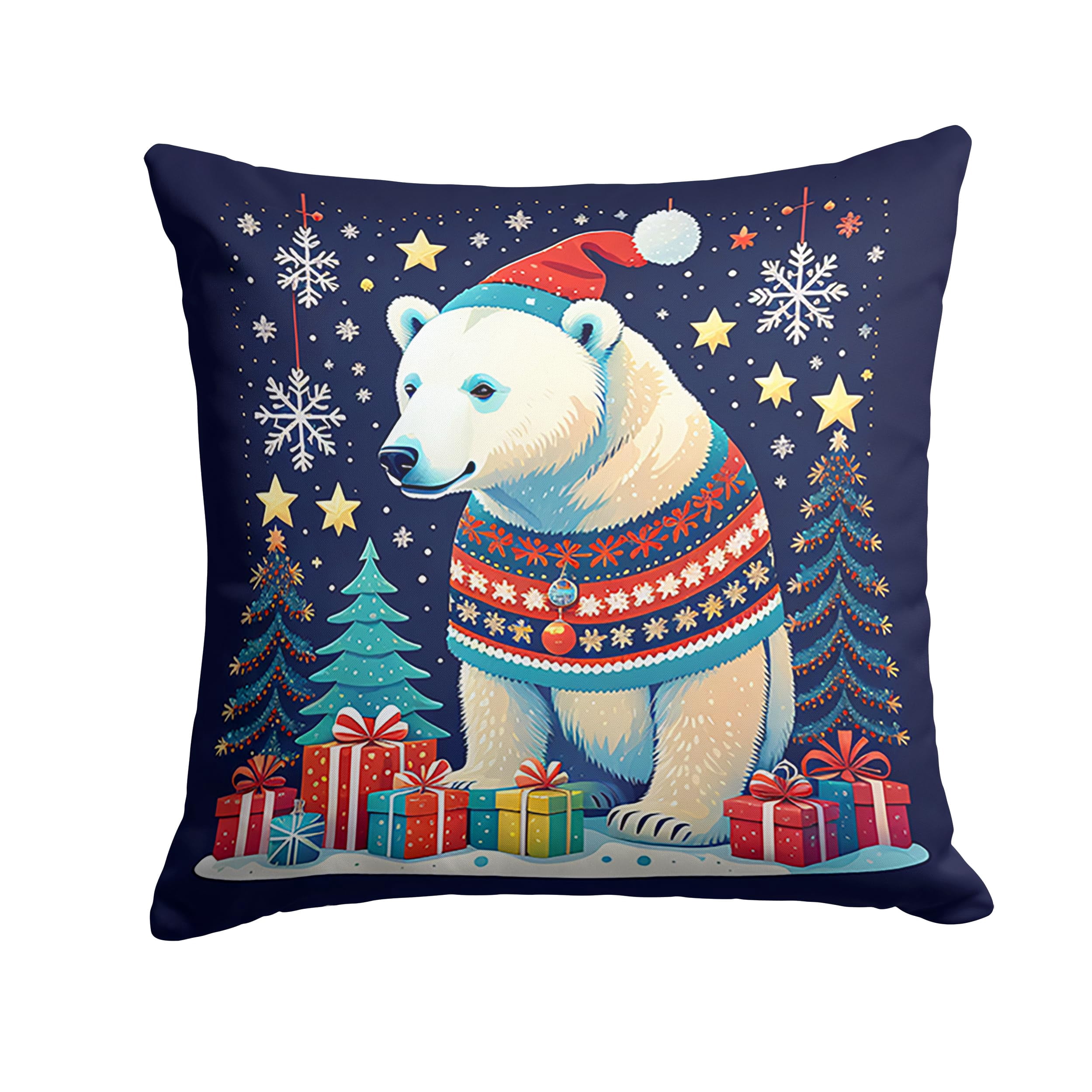 Polar Bear Christmas Fabric Decorative Pillow 14 in x 14 in