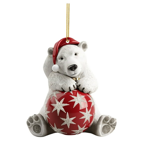 Polar Bear Christmas Tree Ornament - Acrylic Flat Hanging Decoration Festive Holiday Decor for Xmas Gift - A