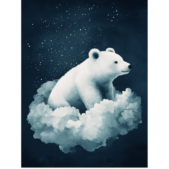 Polar Bear Cloud Canvas Art PrintSuitable for Living Room Bedroom Nursery Office and Bathroom Decor.