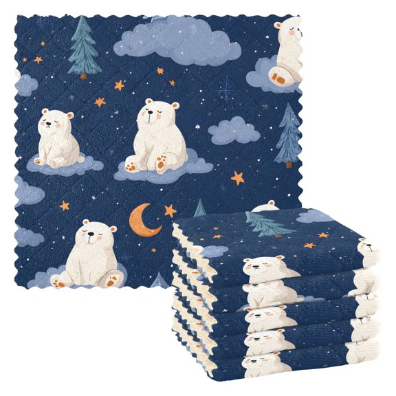 Polar Bear Cloud Tree Kitchen Cloth Dish Towels for Drying Washing Absorbent Dish Rags Reusable soft kitchen dishcloth set 6 Pack