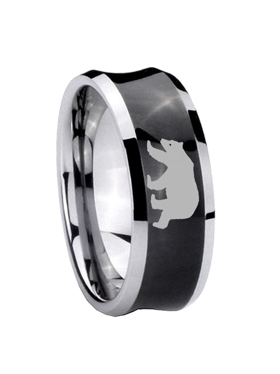 Polar Bear Concave Black Tungsten Men Ring 10MM