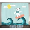 thumbnail image 1 of Polar Bear Curtains 2 Panels Set, Happy Cartoon Polar Bear Surfing on High Waves of Ocean Summer Vacation Theme, Window Drapes for Living Room Bedroom, 108W X 96L Inches, Multicolor, by Ambesonne, 1 of 3