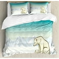 thumbnail image 1 of Polar Bear Duvet Cover Set Queen Size, Northern Landscape Arctic Baby Polar Bears on Snow Ice Family Animal, Decorative 3 Piece Bedding Set with 2 Pillow Shams, Turquoise Cream White, by Ambesonne, 1 of 3
