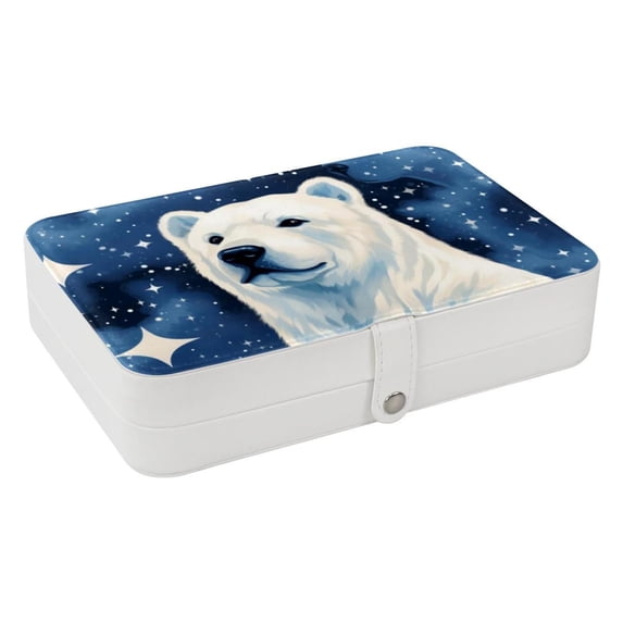 Polar Bear Elegant PU Leather Jewelry Organizer Box with Removable Compartment, Portable Earring Organizer and Bracelet Holder