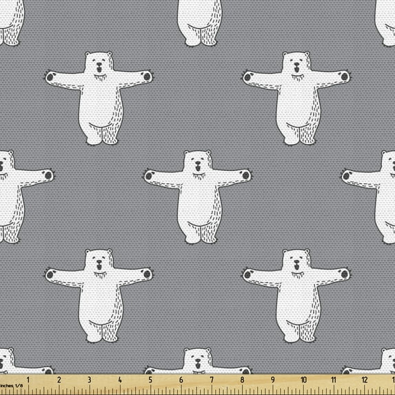 Ambesonne Polar Bear Fabric by the Yard Upholstery, Funny Animals Hug, 1 Yard, Grey Black and White