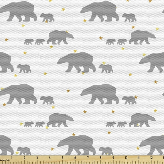 Ambesonne Polar Bear Fabric by the Yard Upholstery, Grey Mother, 10 Yards, Grey Yellow and White
