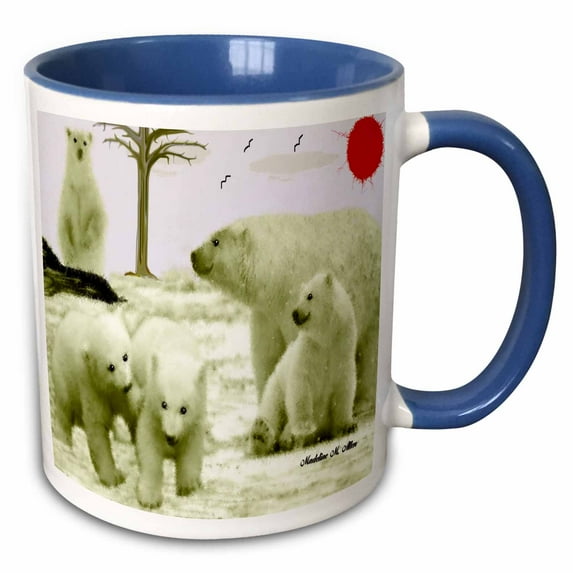 3drose, Polar Bear Family, 11oz Two-tone Blue Mug