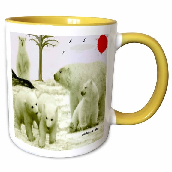 3drose, Polar Bear Family, 15oz Two-tone Yellow Mug