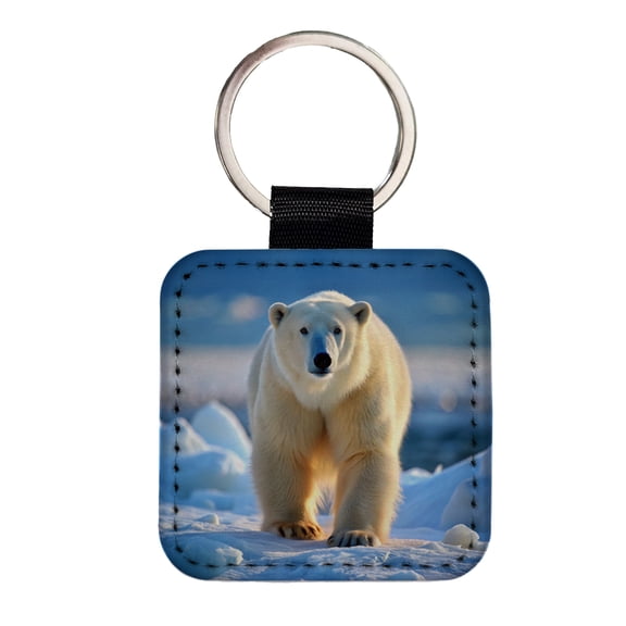 Polar Bear Faux Leather Square Keychain