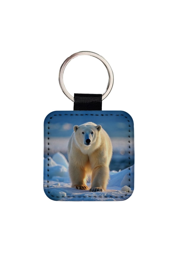 Polar Bear Faux Leather Square Keychain