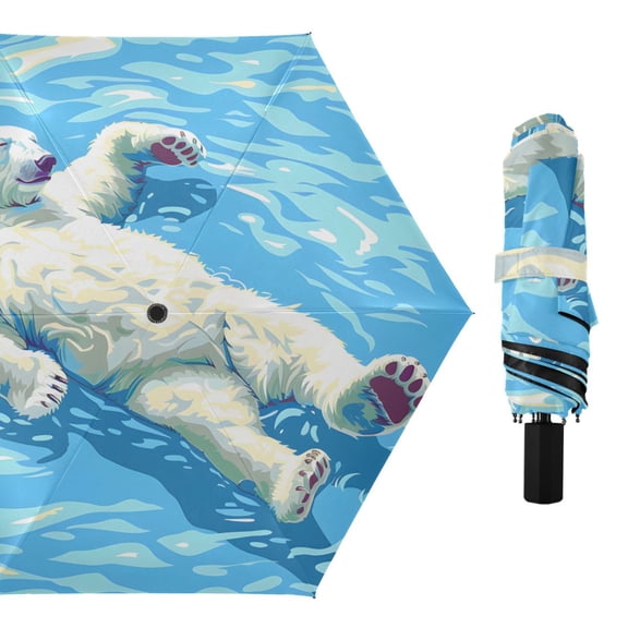 Polar Bear Floating in Ocean Compact Sun Umbrella Windproof Travel Umbrellas for Rain Strong Portable UV Protection