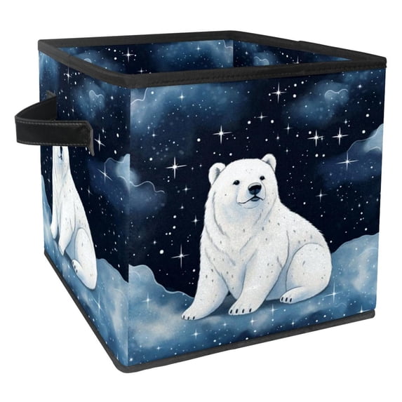 Polar Bear Foldable Storage Baskets with Handle, 10.8"x10.5"x10.6", Large Capacity Cube Organizer Storage Cubes