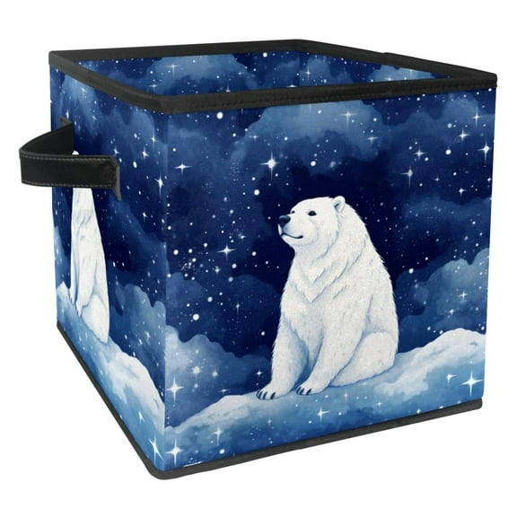 Polar Bear Foldable Toy Box with Handle Storage Bin, 10.8"x10.5"x10.6", Large Capacity