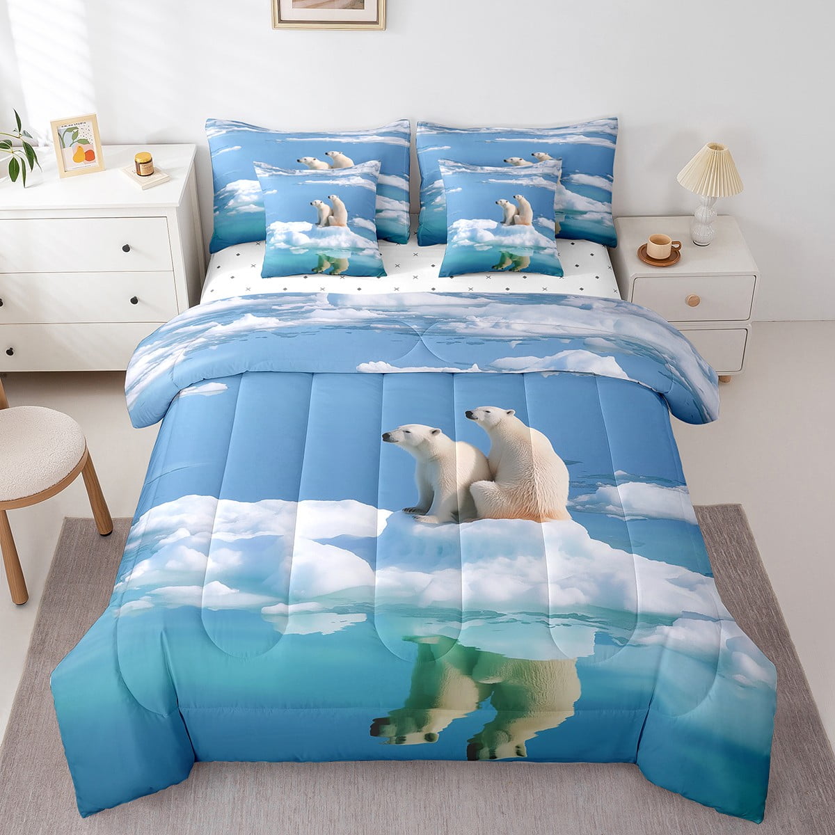 Polar Bear Full Bedding Set 7 Pieces,Cute Wild Animal Natural Arctic ...