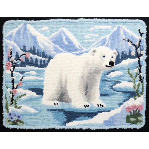 Polar Bear ICY Mountain Latch Hook Rectangle Rug Kits for Adults Needle Crochet Yarn Embroidery Carpet Hook and Latch Kit Floor Mat Tapestry Christmas Home Decoration 52x38cm