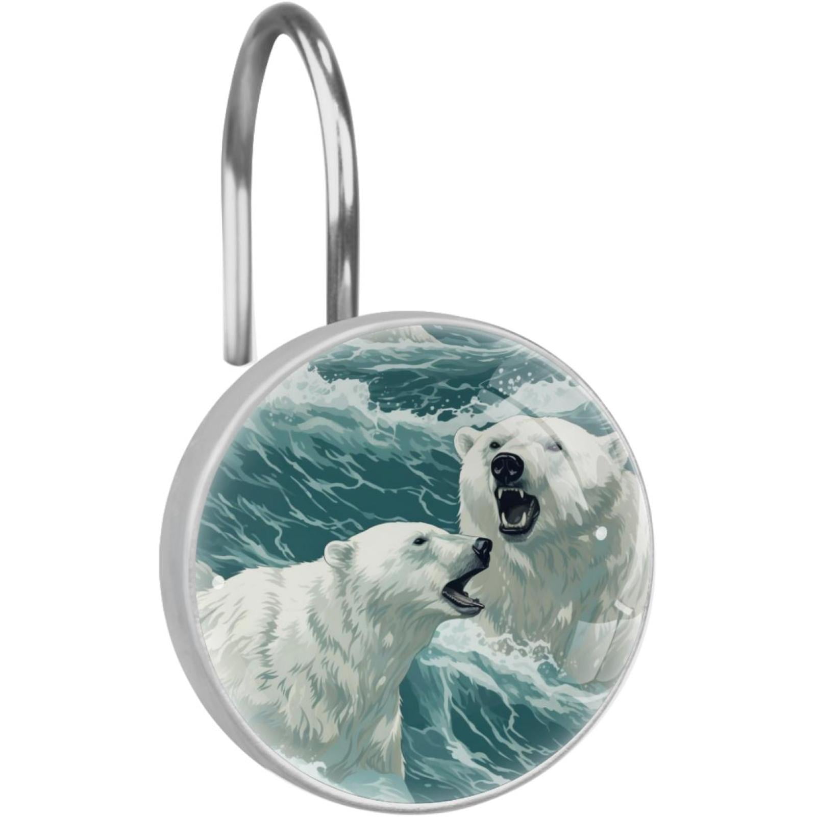 Polar Bear Ice Animals Pattern 2PCS Unique Hooks Resin Glass Stainless