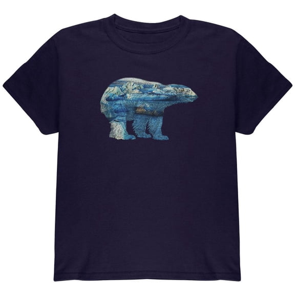 Polar Bear Iceberg Snow Caps Youth T Shirt Navy YLG