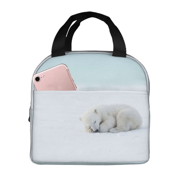 Polar Bear Insulated Lunch Bag, Arctic Wildlife Artwork, Portable Reusable Cooler Tote For Work, Travel And Everyday Carry