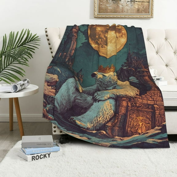 Polar Bear King Flannel Fleece Throw Blanket, Soft Cozy Lightweight Decorative Blanket for Couch Bed and Living Room, Christmas Holiday Gift