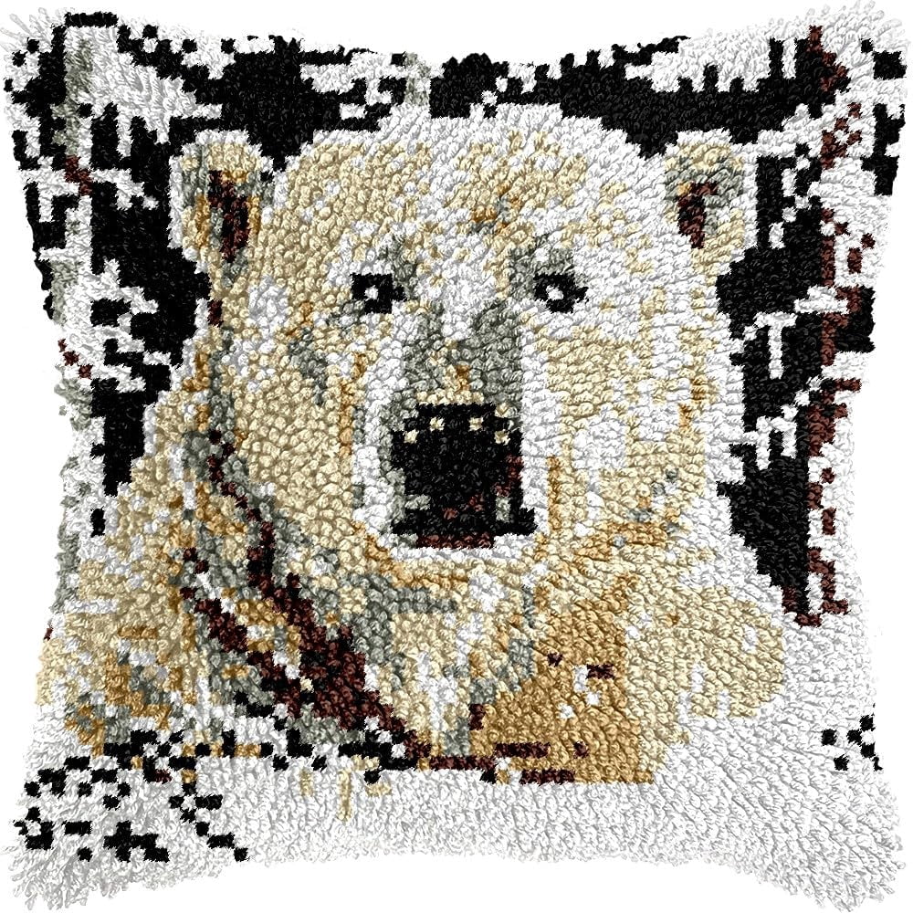Polar Bear Latch Hook Kits Pillow kits Cushion Throw Pillow Embroidery Craft Kits DIY Kits of DIY Hooking Pillowcase Cover Supplier with Color Printed Canvas 43x43cm (27)