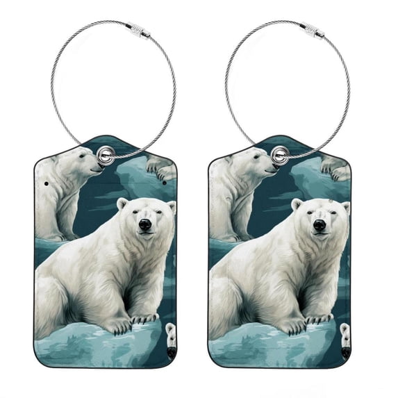 Polar Bear Luggage Tag, Travel Tags, Handbag Tag - Square PU Leather 2 Pack with Privacy Cover and Stainless Steel Ring - Suitable for Travel, Backpack, Handbag [Amazon Approved]
