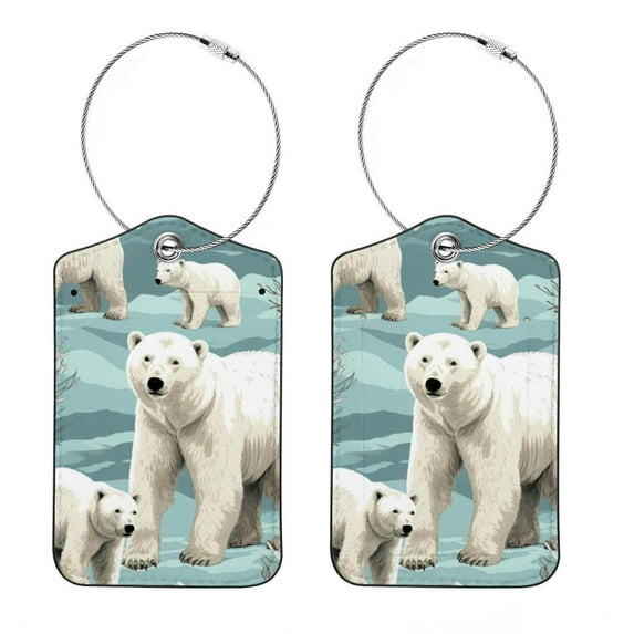 Polar Bear Luggage Tag, Travel Tags, Handbag Tag - Square PU Leather 2 Pack with Privacy Cover and Stainless Steel Ring - Suitable for Travel, Backpack, Handbag [Amazon Approved]