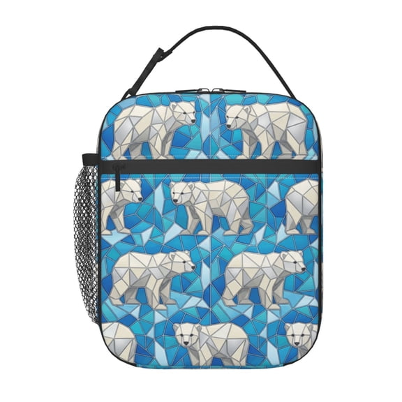 Polar Bear Lunch Box Reusable Thermal Tote Front Pocket Handheld Portable Arctic Pattern Novelty Food Bag Work Office Picnic Daily Use