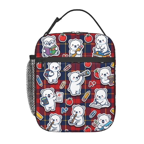 Polar Bear Lunch Box Reusable Thermal Tote Front Pocket Handheld Portable Arctic Pattern Novelty Food Bag Work Office Picnic Daily Use