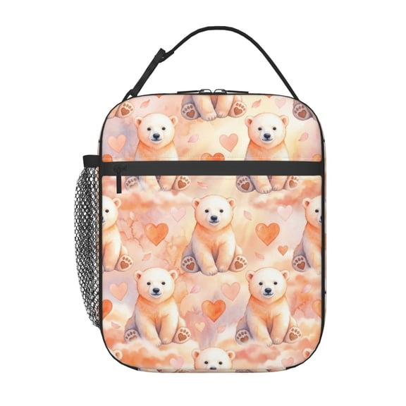 Polar Bear Lunch Box Reusable Thermal Tote Front Pocket Handheld Portable Arctic Pattern Novelty Food Bag Work Office Picnic Daily Use