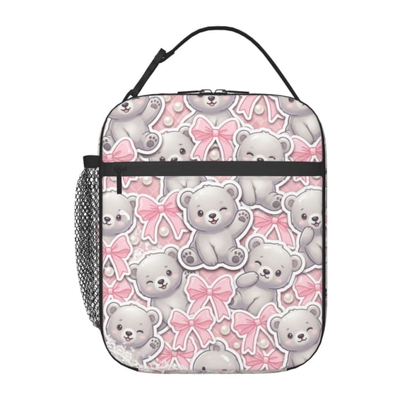 Polar Bear Lunch Box Reusable Thermal Tote Front Pocket Handheld Portable Arctic Pattern Novelty Food Bag Work Office Picnic Daily Use