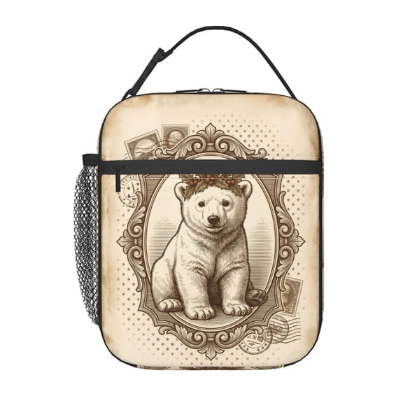 Polar Bear Lunch Box Reusable Thermal Tote Front Pocket Handheld Portable Arctic Pattern Novelty Food Bag Work Office Picnic Daily Use