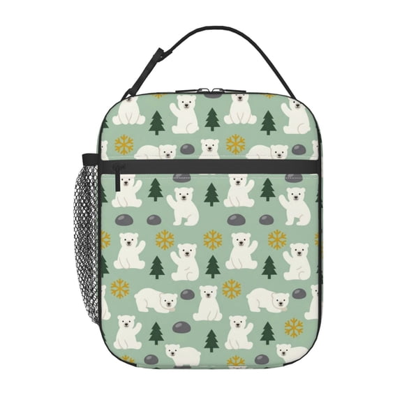 Polar Bear Lunch Box Reusable Thermal Tote Front Pocket Handheld Portable Arctic Pattern Novelty Food Bag Work Office Picnic Daily Use