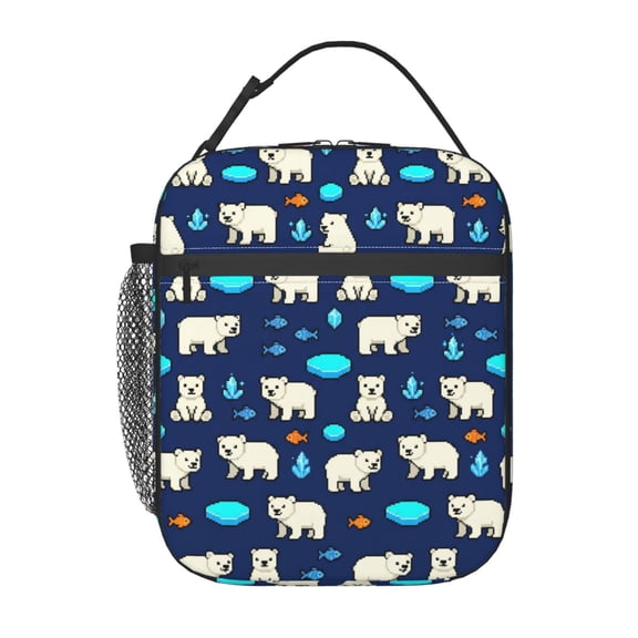 Polar Bear Lunch Box Reusable Thermal Tote Front Pocket Handheld Portable Arctic Pattern Novelty Food Bag Work Office Picnic Daily Use