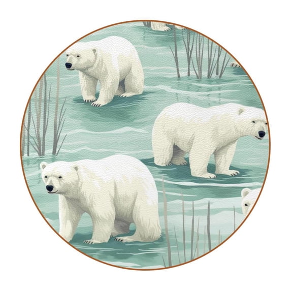 Polar Bear Luxury Round Drink Coasters Set of 6pcs - Microfiber Leather Coasters 11x11 cm/4.3x4.3 in - Stylish Drink Coaster for Table
