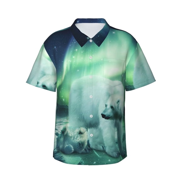 Polar Bear Men'S 3d Print Casual Button Down Shirts, Novelty Hawaiian Short Sleeves 2xl