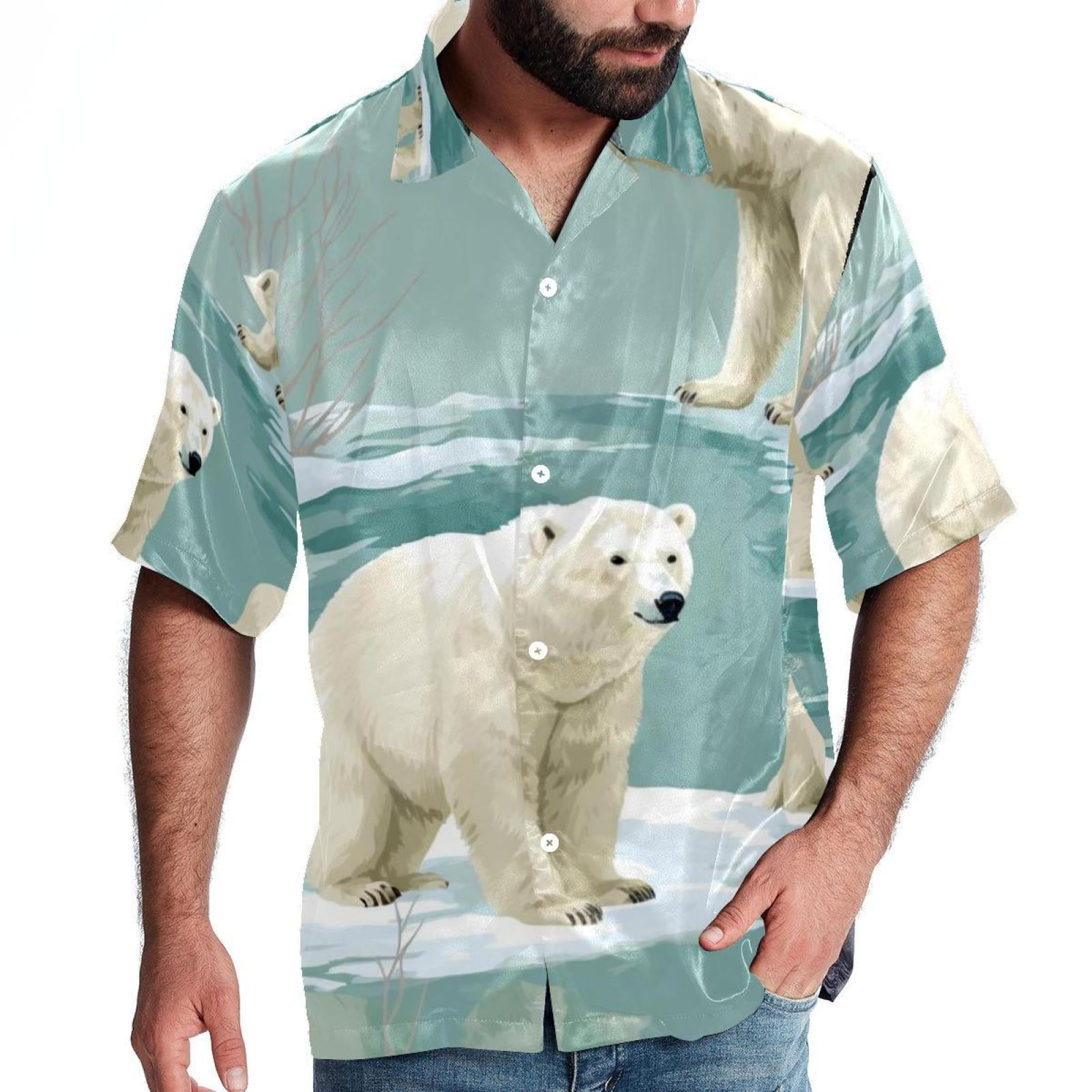 Polar Bear Men's Short Sleeve Beach Shirts Poplin Spread Collar Tops ...