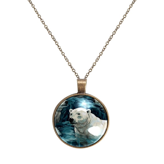 Polar Bear Necklace Personalized Custom Photo Round Pendant Adjustable Stainless Steel Necklaces with Gift Box for Men Women Mothers Valentine's Jewelry Gift