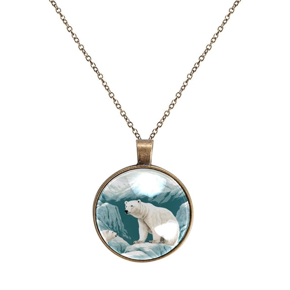 Polar Bear Necklace Personalized Custom Photo Round Pendant Adjustable Stainless Steel Necklaces with Gift Box for Men Women Mothers Valentine's Jewelry Gift