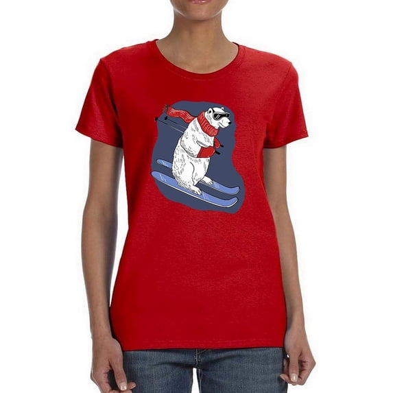 Polar Bear On Alpine Ski Slope Shaped T-Shirt Women -Image by Shutterstock, Female Large
